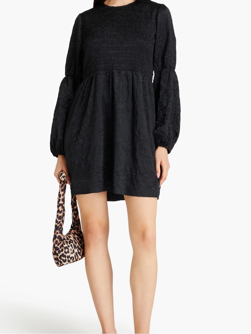 GANNI Shirred Crinkled Satin Mini Dress Black NWT Size 34 US 2